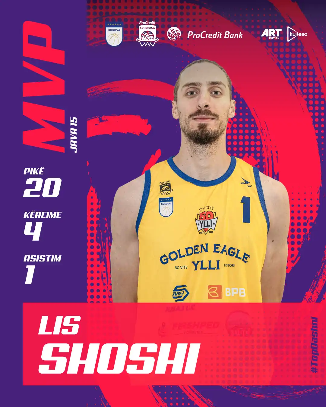 Lis Shoshi më i miri i javës së 15 në ProCredit Superliga e Kosovës në Basketboll